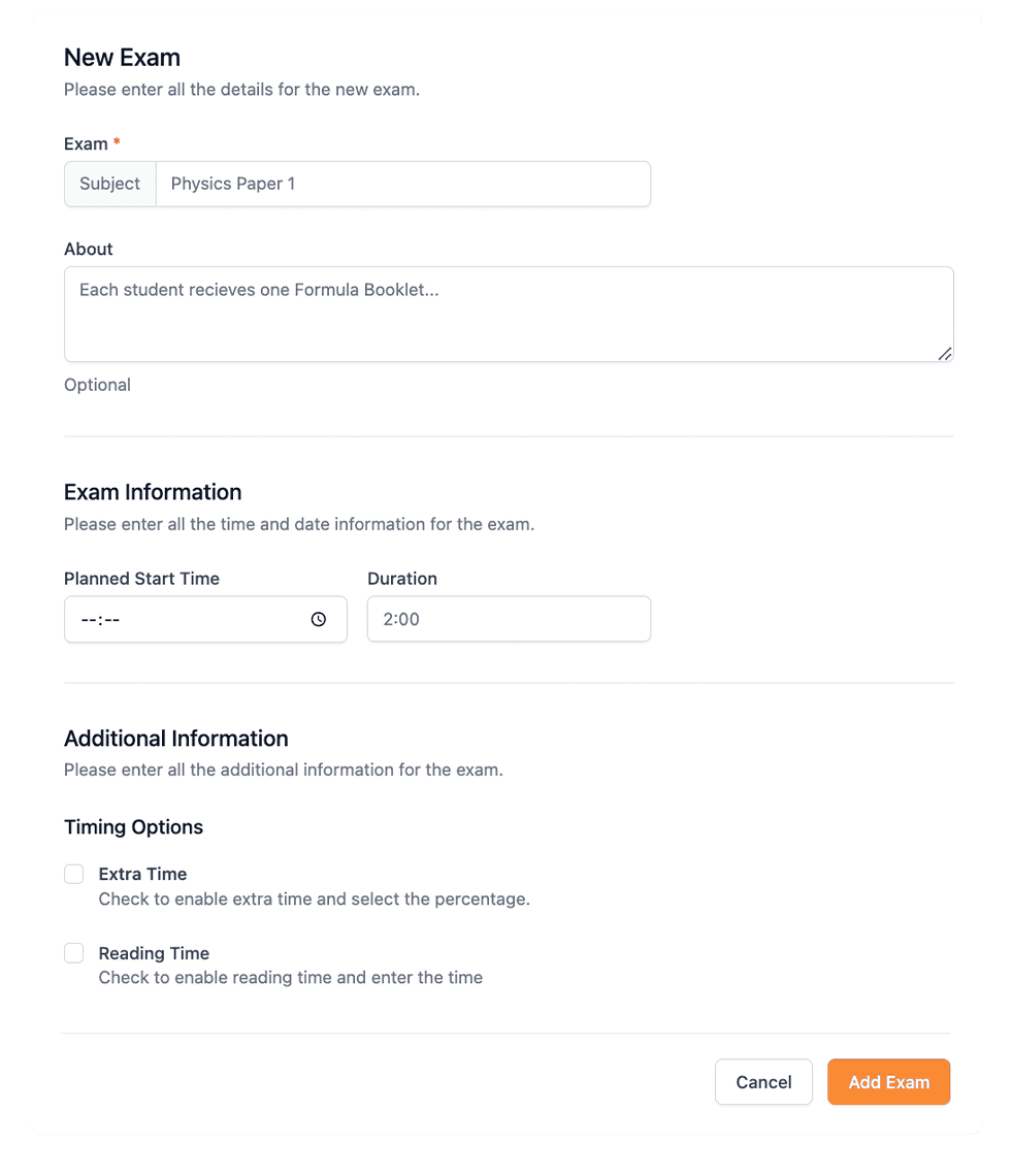 New exam form