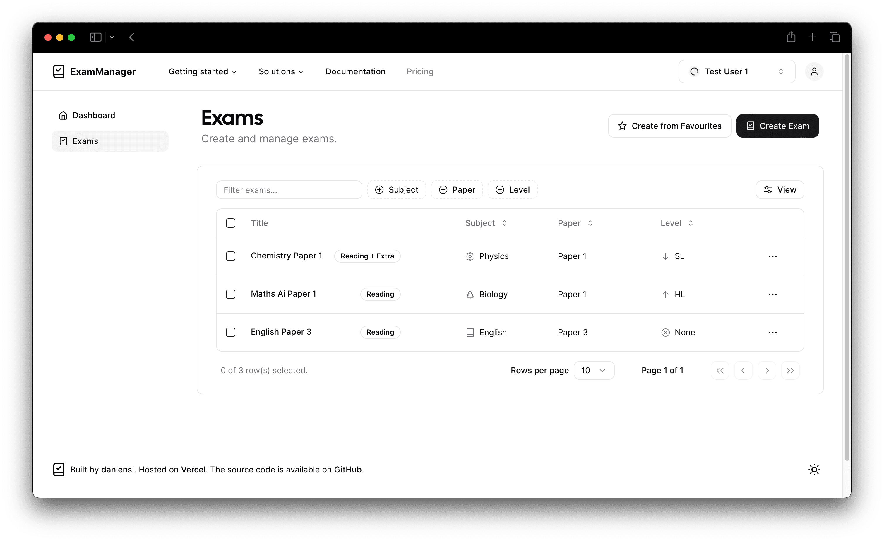ExamManager dashboard